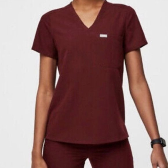 Figs Tops - Figs Catarina One Pocket Scrub Top Womens Size XXL Burgundy Short Sleeves